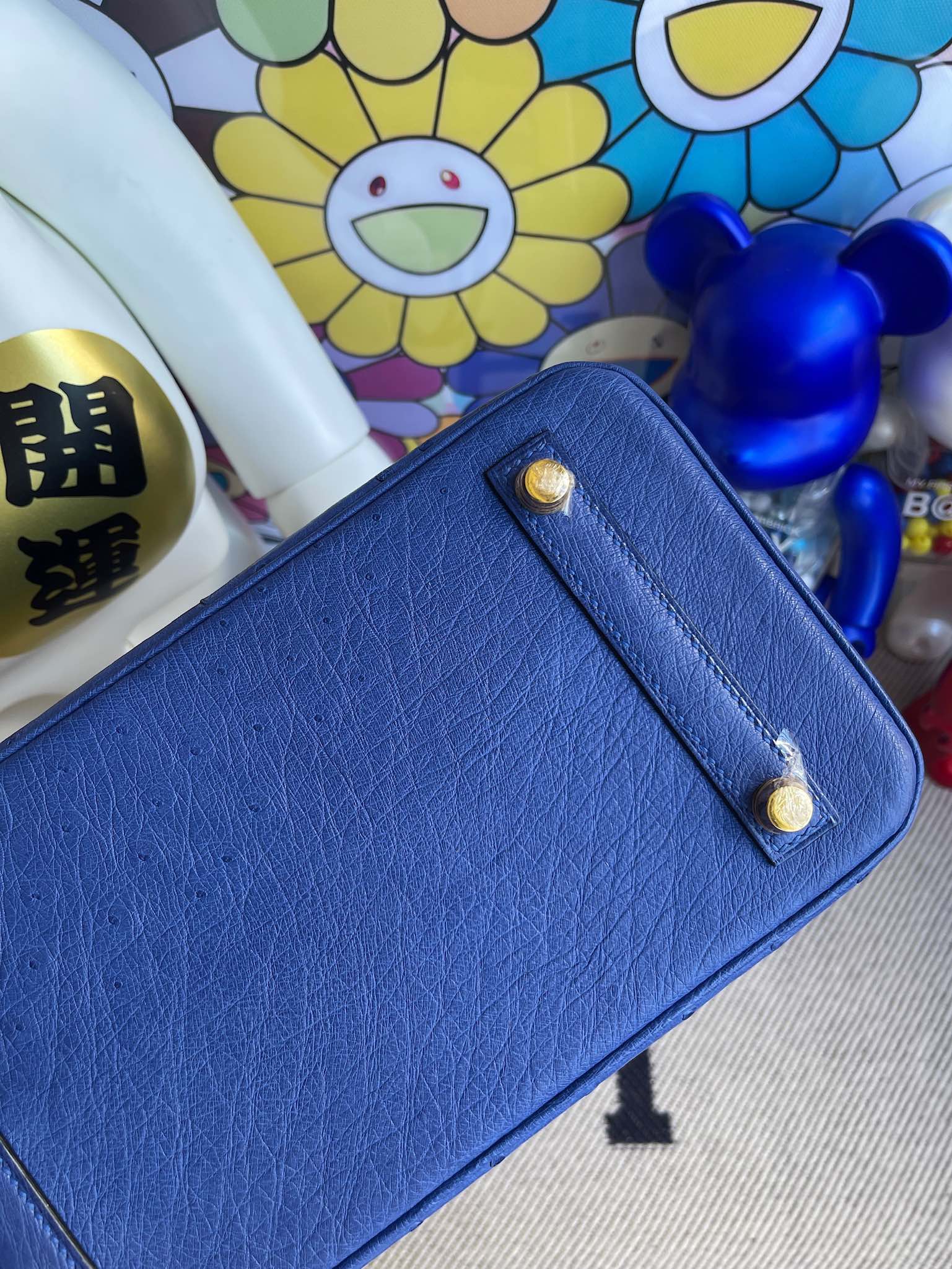 에르메스 버킨백25 그리스블루 금장 타조가죽